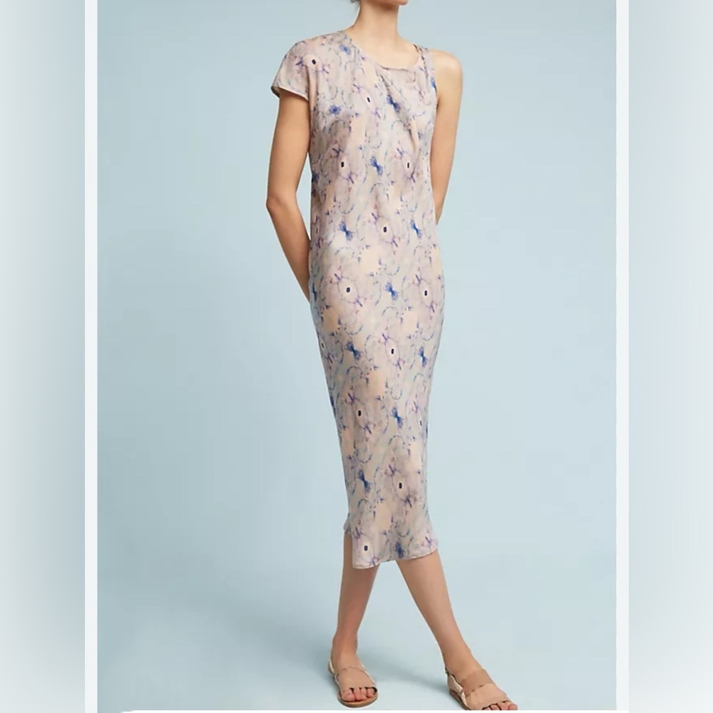 Anthropologie Cali Dreaming Astrid Open Shoulder Dress Blue Tie-Dye Print NWOT